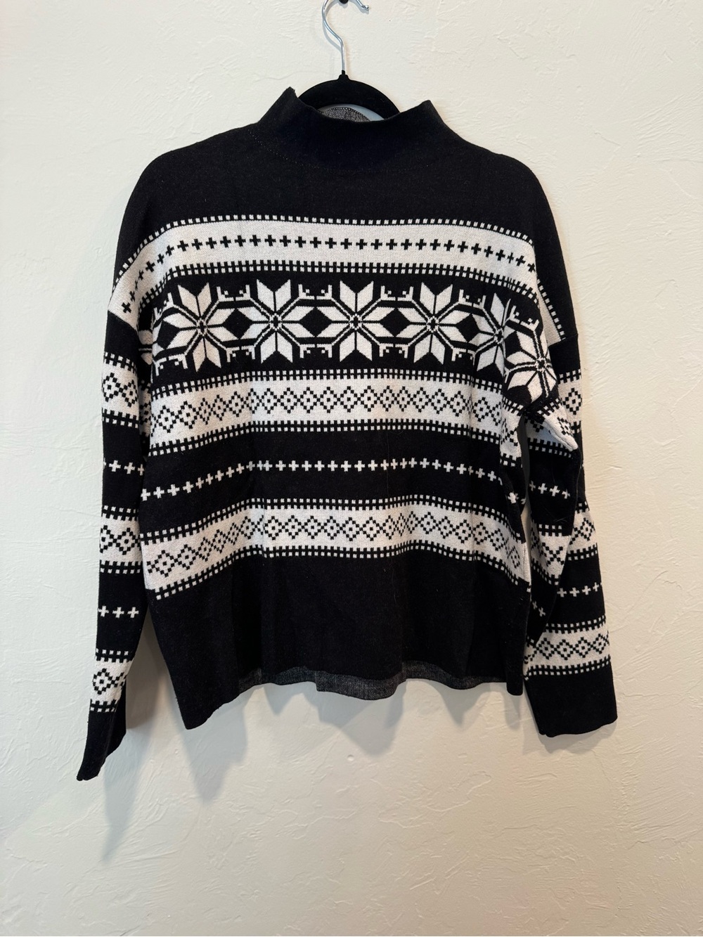 Nicole Miller Black and White Nordic Mock-Turtleneck Sweater
